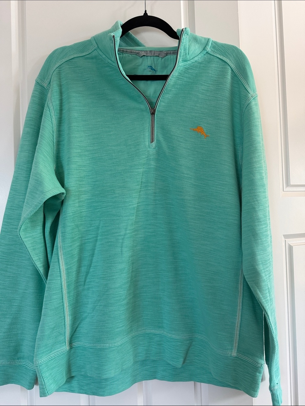 Tommy Bahama Mint Green Quarter-Zip Pullover with Orange Logo